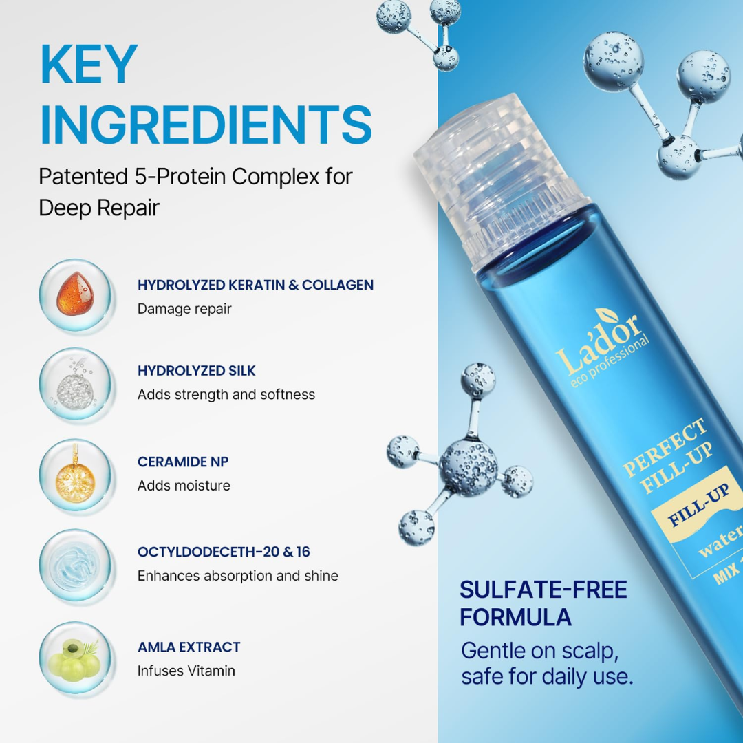 Lador Perfect Hair Fill-Up | Repairs Damaged Hair, Instant Smooth & Shiny | 3-Second Intensive Keratin Ampoule