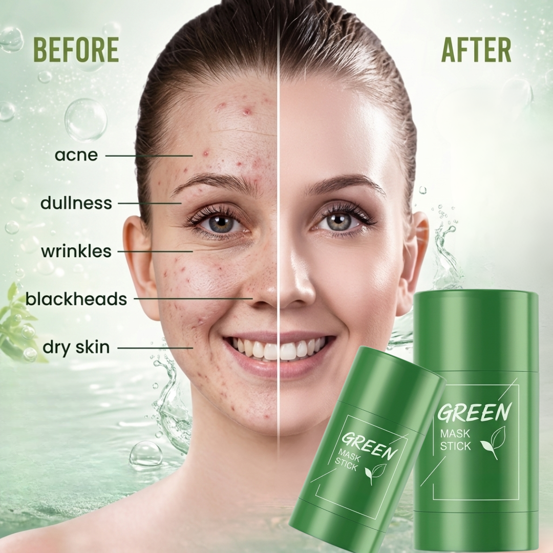 Green Tea Cleansing Mask Stick – Deep Cleansing, Oil Control, Acne & Blackhead Remover – Natural Green Tea Extract – Rotating Head Design, Easy to Carry – For Smooth & Glowing Skin