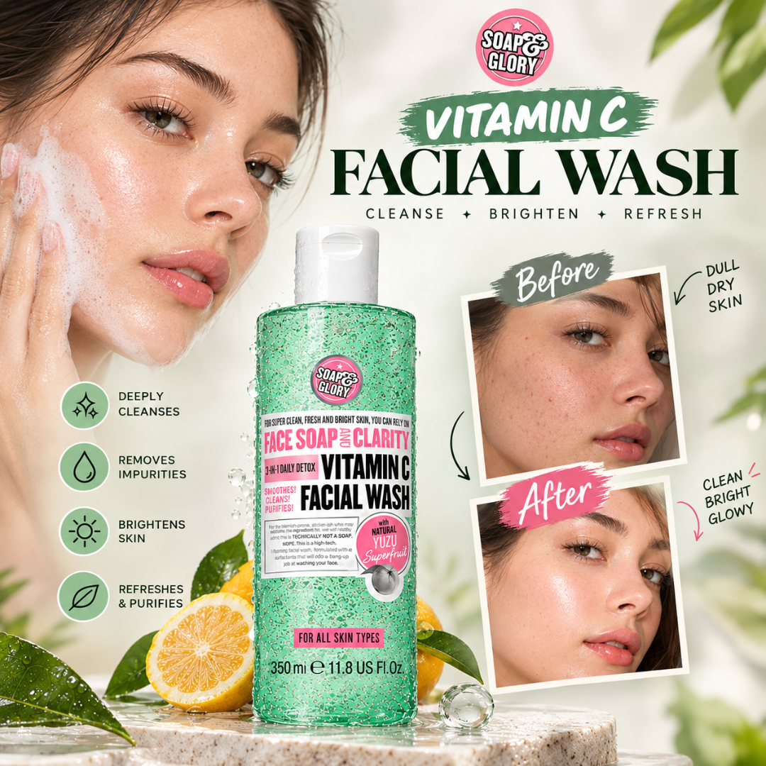 Vitamin C Facial Wash with Natural Yuzu & Mint – 3-in-1 Daily Detox – Brightens Dull Skin, Deeply Cleanses & Removes Impurities, feels cool & fresh – For Super Clean, Fresh & Bright Skin