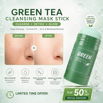 Green Tea Cleansing Mask Stick – Deep Cleansing, Oil Control, Acne & Blackhead Remover – Natural Green Tea Extract – Rotating Head Design, Easy to Carry – For Smooth & Glowing Skin
