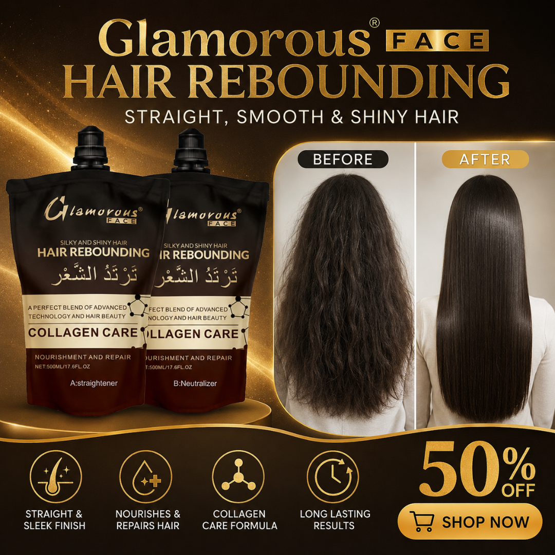 Glamorous Face Hair Rebounding Kit – Straight, Smooth & Shiny Hair – Collagen Care Formula – Includes Straightener + Neutralizer – Salon Treatment at Home – For Frizzy, Dry, Unmanageable Hair