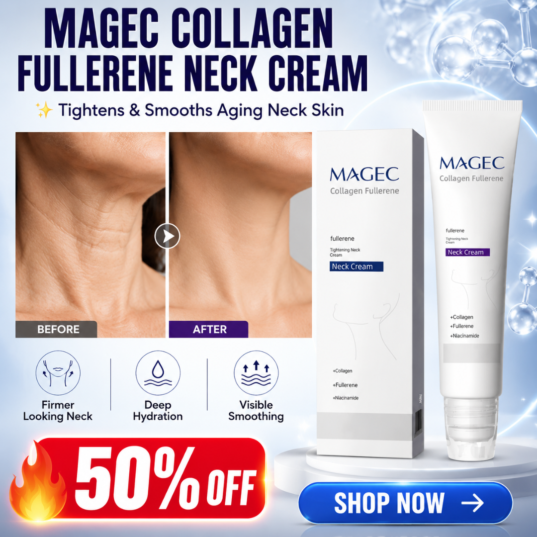 Magec Collagen Fullerene Neck Cream | Tightening & Anti-Wrinkle Formula with Collagen, Fullerene & Niacinamide | Reduces Neck Lines, Firms & Hydrates