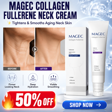 Magec Collagen Fullerene Neck Cream | Tightening & Anti-Wrinkle Formula with Collagen, Fullerene & Niacinamide | Reduces Neck Lines, Firms & Hydrates