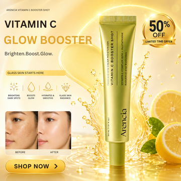 Arencia Vitamin C Booster Shot – Brighten, Boost & Glow – With Vitamin C Complex 5%, Glutathione, Niacinamide & Centella Extract – Fades Dark Spots, Boosts Radiance, Hydrates & Smooths Texture – For Glass Skin Radiance