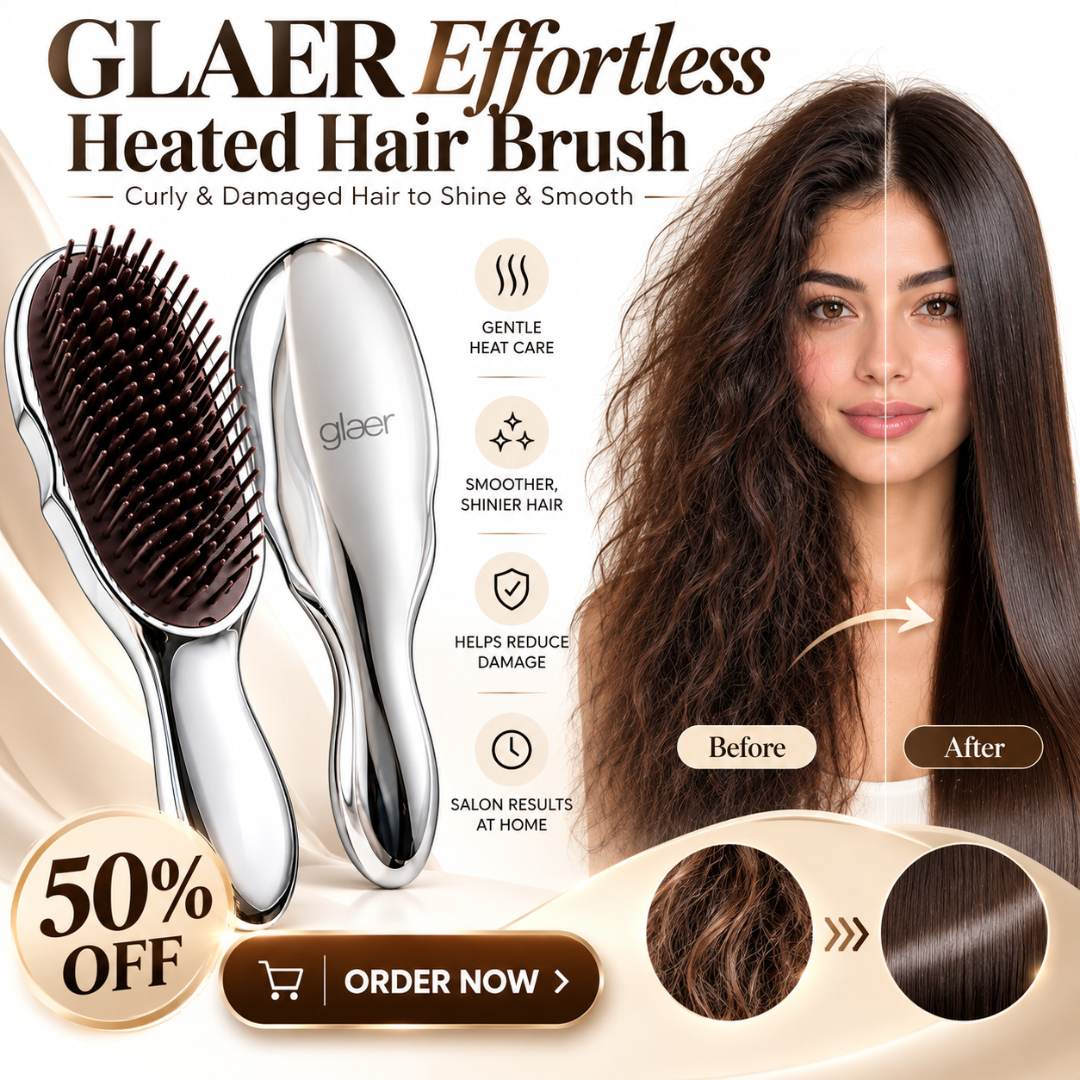 GLAER Effortless Heated Hair Brush – Anti-Frizz Ceramic Straightening Brush for Smooth, Shiny Hair