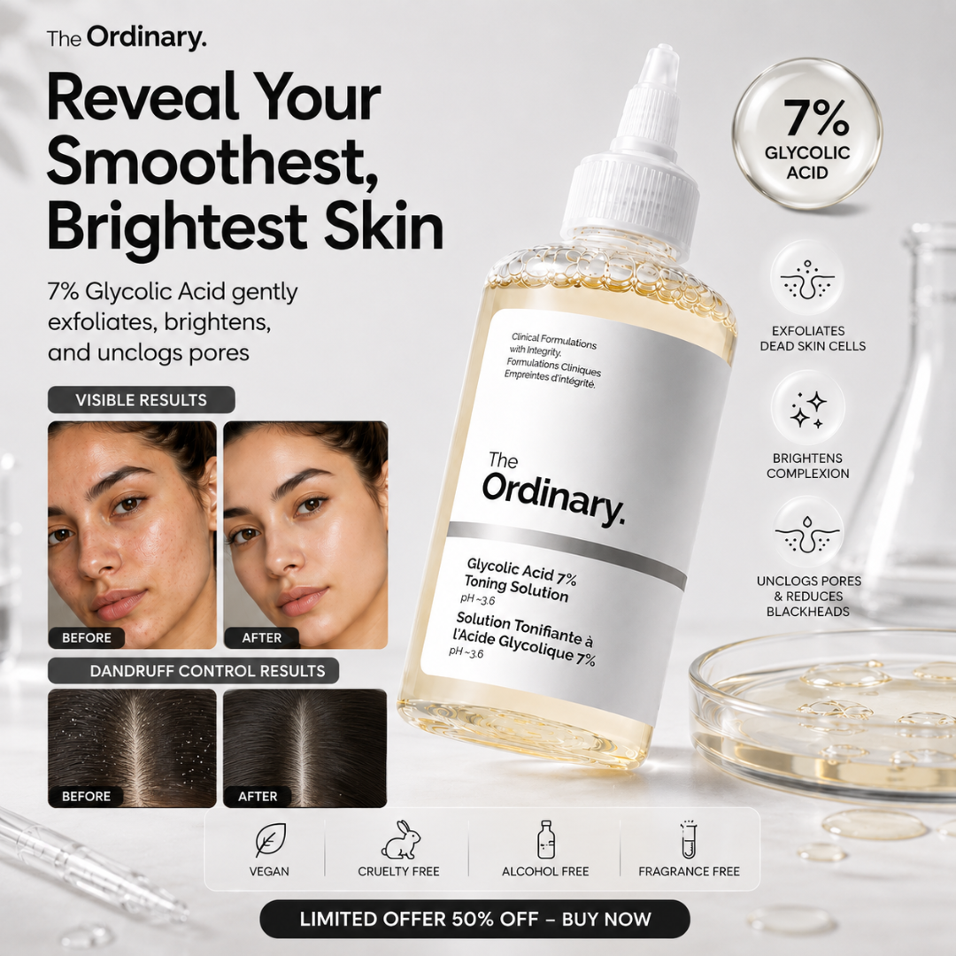 The Ordinary Glycolic Acid 7% Toning Solution – 50% OFF – Reveal Your Smoothest, Brightest Skin – Exfoliates Dead Skin Cells, Brightens Complexion, Unclogs Pores – With 7% Glycolic Acid