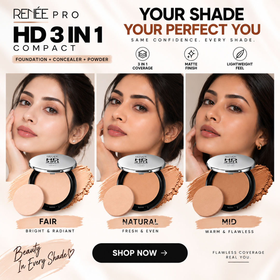 Renee Pro HD 3-in-1 Compact Foundation – Foundation + Concealer + Powder – Flawless Coverage, Natural Matte Finish – Lightweight, Buildable