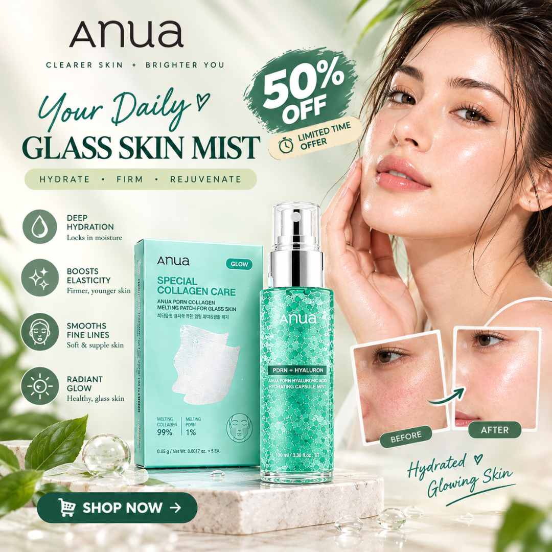 Anua PDRN Hyaluronic Acid Mist & Collagen Melting Patch Duo – Intense Hydration Glass Skin Care Set - Instant tighten skin & give glow