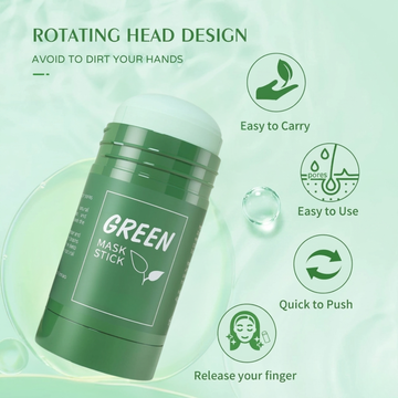 Green Tea Cleansing Mask Stick – Deep Cleansing, Oil Control, Acne & Blackhead Remover – Natural Green Tea Extract – Rotating Head Design, Easy to Carry – For Smooth & Glowing Skin
