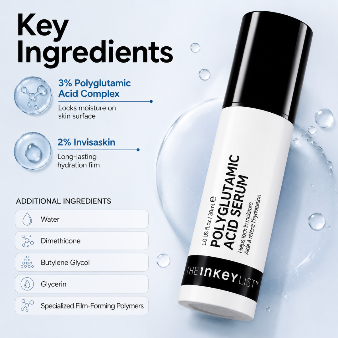 The Inkey List Polyglutamic Acid Serum – 50% OFF – Ultimate Hydration Seal – Locks in 4x More Moisture than Hyaluronic Acid – Instantly Plumps & Smooths Skin