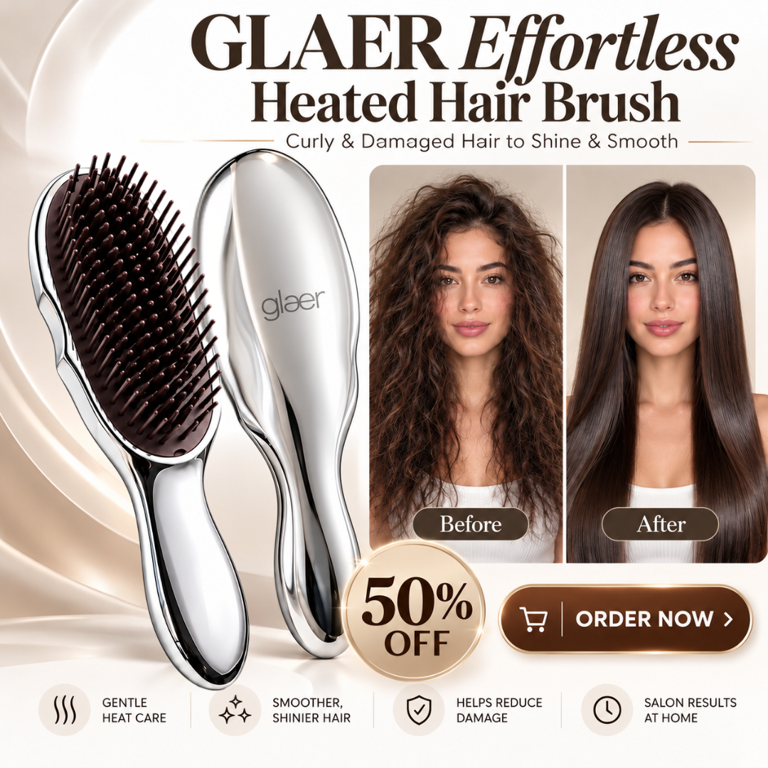 GLAER Effortless Heated Hair Brush – Anti-Frizz Ceramic Straightening Brush for Smooth, Shiny Hair