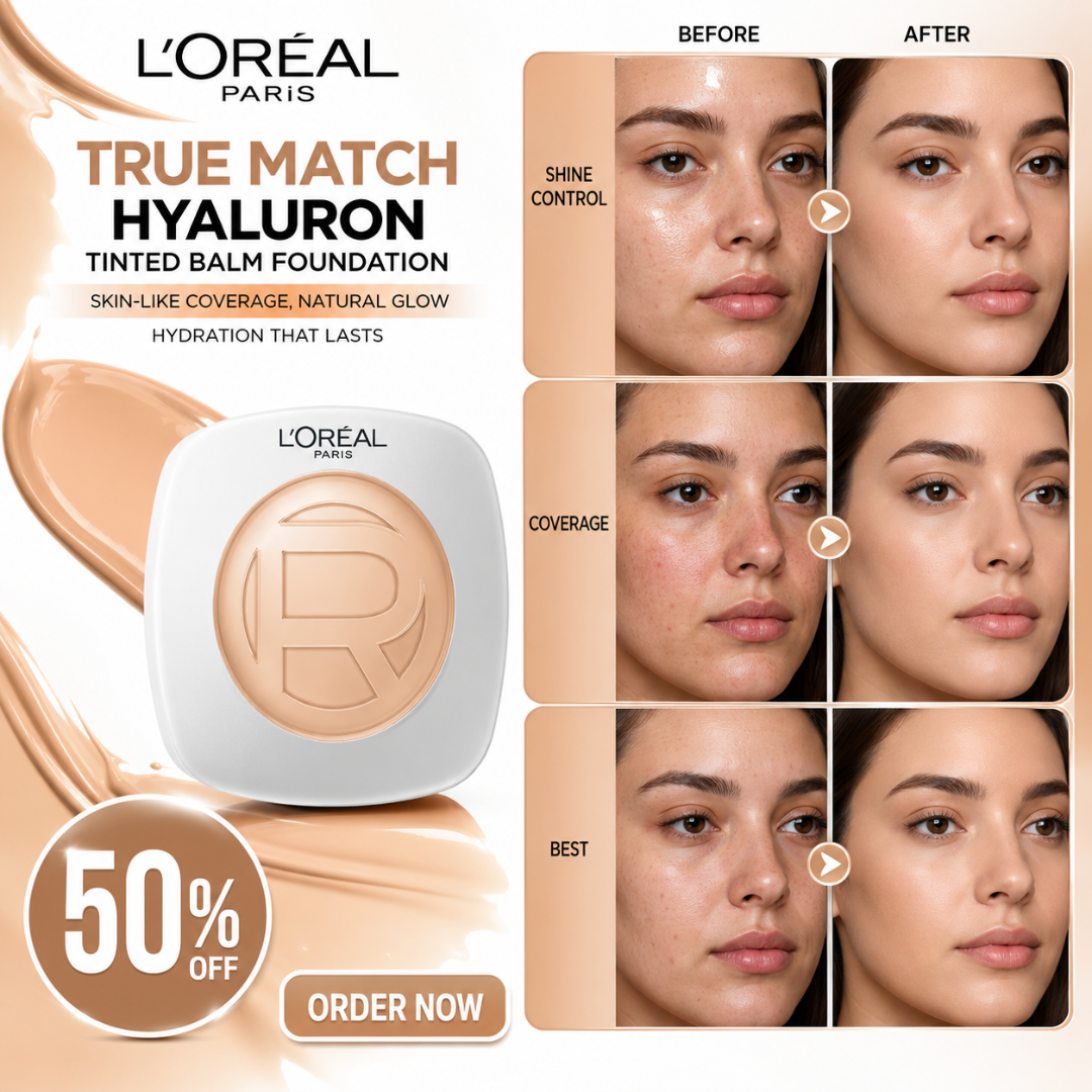 L'Oréal Paris True Match Hyaluron Tinted Balm Foundation – Skin-Like Coverage, Natural Glow – Hydration That Lasts – Lightweight, Hydrating, Evens Tone Naturally