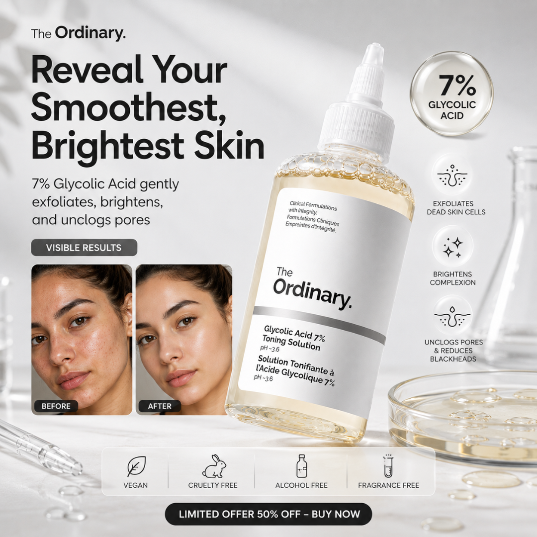 The Ordinary Glycolic Acid 7% Toning Solution – 50% OFF – Reveal Your Smoothest, Brightest Skin – Exfoliates Dead Skin Cells, Brightens Complexion, Unclogs Pores – With 7% Glycolic Acid