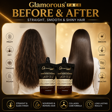 Glamorous Face Hair Rebounding Kit – Straight, Smooth & Shiny Hair – Collagen Care Formula – Includes Straightener + Neutralizer – Salon Treatment at Home – For Frizzy, Dry, Unmanageable Hair