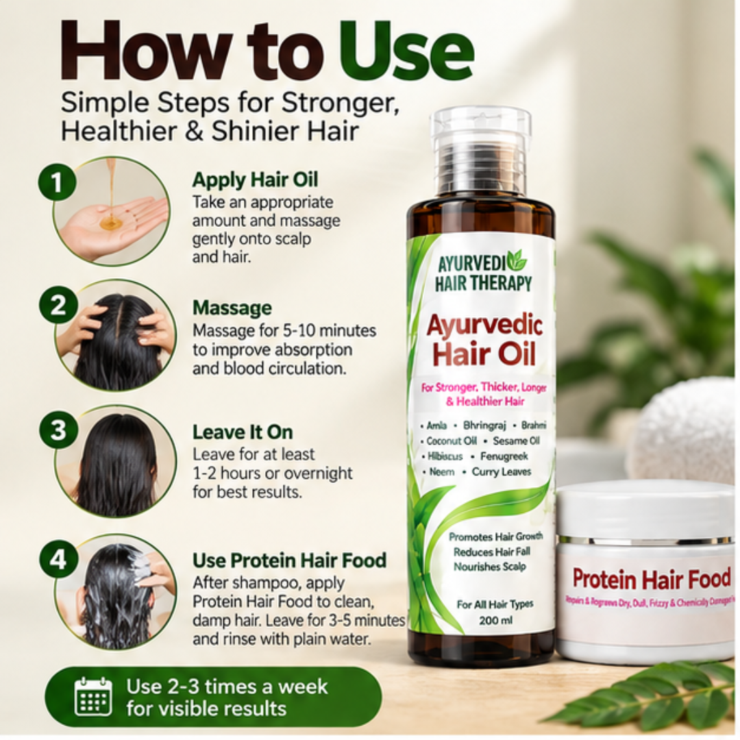 Ayurvedic Hair Oil + Protein Hair Food Combo – Stronger, Healthier & Shinier Hair – Repairs Dry, Dull, Frizzy & Chemically Damaged Hair – Reduces Hair Fall, Boosts Growth & Nourishes Scalp