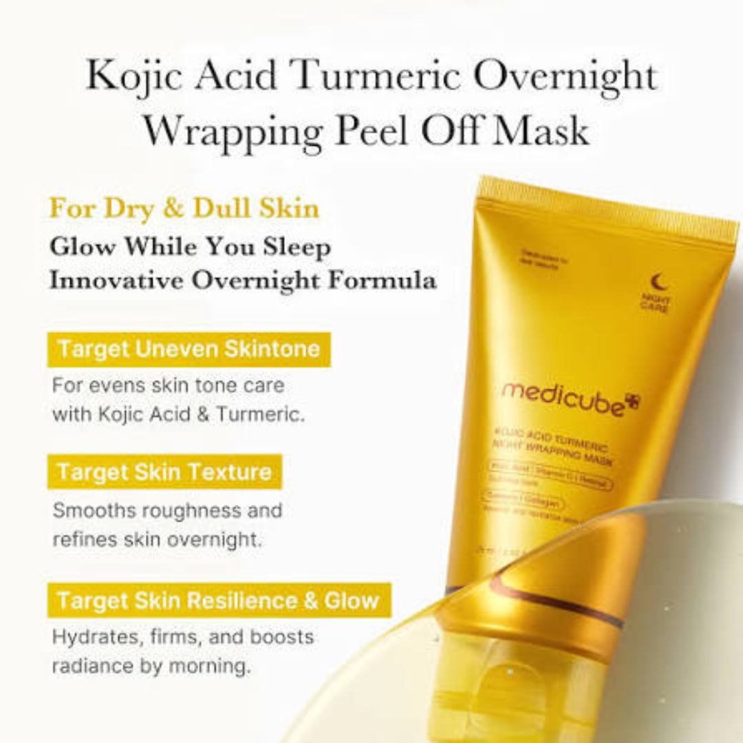 Medicube Kojic Acid Turmeric Night Wrapping Mask – Wake Up to Glowing Skin – Brighten, Even Tone & Overnight Nourishment | Remove Dark Spots & Pigmentation – Peel-Off Mask with Kojic Acid, Turmeric, Vitamin C, Retinol & Collagen
