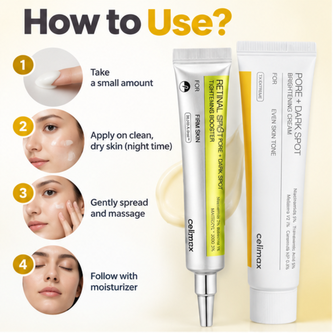 Celimax Brightening Duo ( Retinal Cream + Dark spot corrector cream ) - Reduce wrinkles, Smile lines & Fade dark spots & pigmentation - Best for All skin types