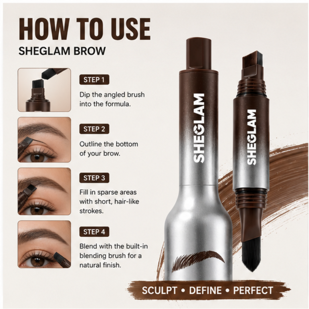SHEGLAM Brow Sculpt & Define - Natural Strokes, Buildable Color – Waterproof, Smudge-Proof & Long-Lasting – Dual-Ended Angled Brush & Blend – Creates Fuller, Natural-Looking Brows