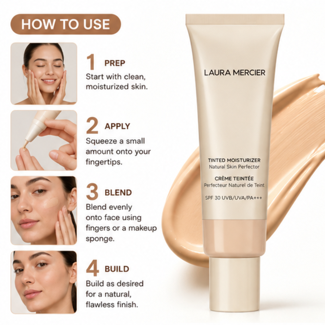 LAURA MERCIER Tinted Moisturizer Natural Skin Perfector – Crème Teintée – Hydration, Buildable Coverage & SPF 30 – Natural, Dewy Finish – Evens Skin Tone, Smooths Texture – Lightweight, Dermatologist Tested