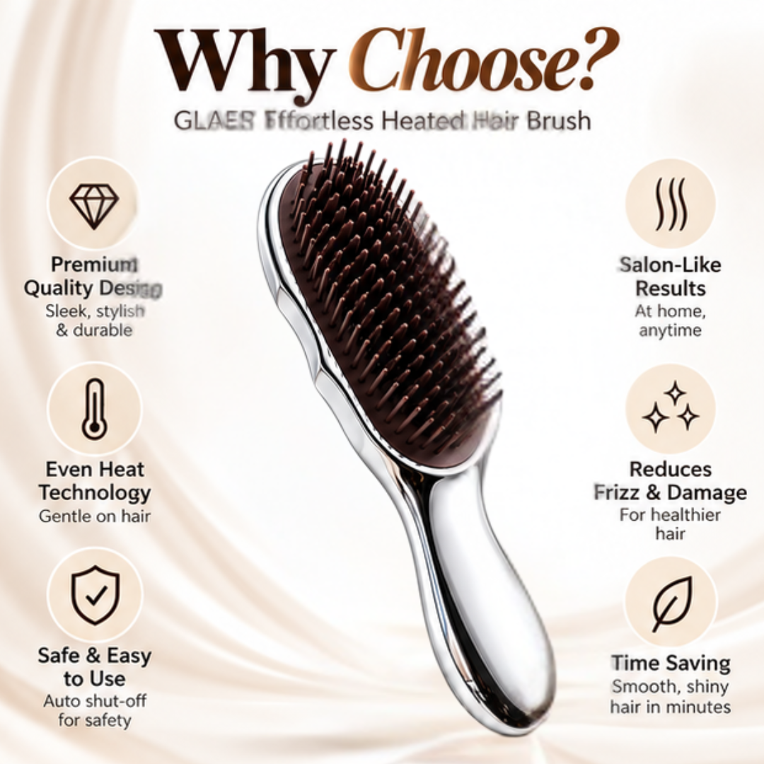 GLAER Effortless Heated Hair Brush – Anti-Frizz Ceramic Straightening Brush for Smooth, Shiny Hair