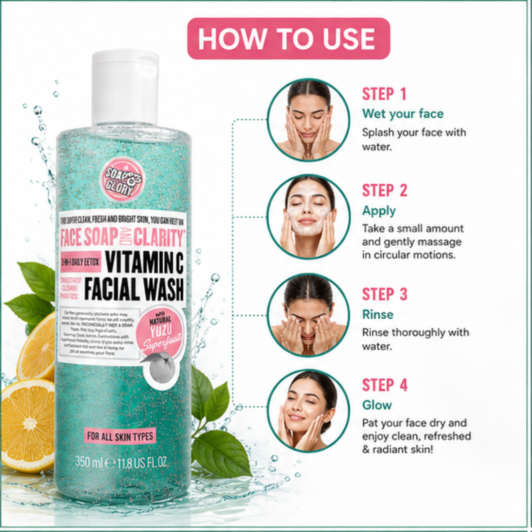 Vitamin C Facial Wash with Natural Yuzu & Mint – 3-in-1 Daily Detox – Brightens Dull Skin, Deeply Cleanses & Removes Impurities, feels cool & fresh – For Super Clean, Fresh & Bright Skin