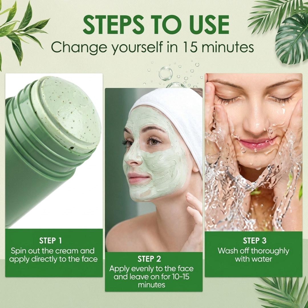 Green Tea Cleansing Mask Stick – Deep Cleansing, Oil Control, Acne & Blackhead Remover – Natural Green Tea Extract – Rotating Head Design, Easy to Carry – For Smooth & Glowing Skin