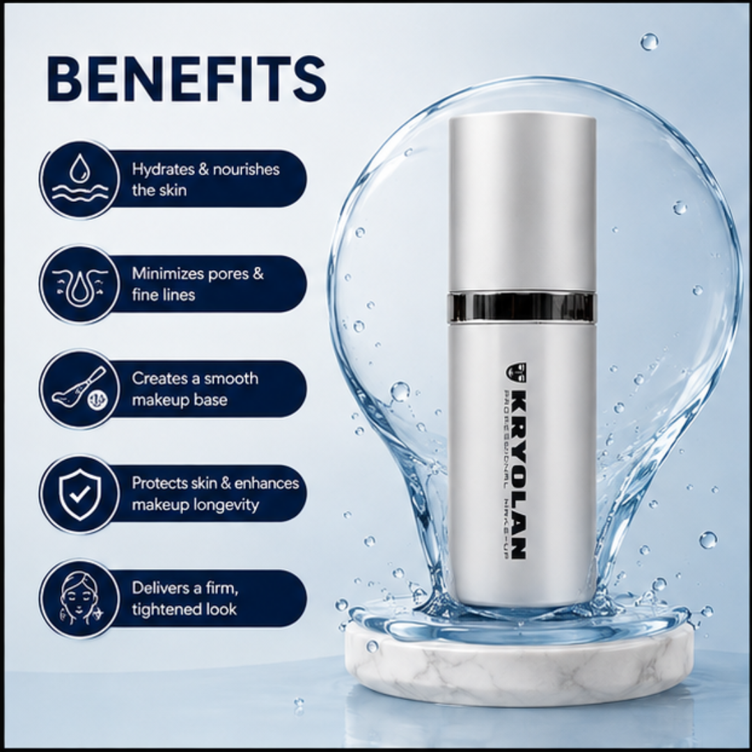 Kryolan Moisturizing Primer + HD Micro Tightening Primer Duo (Buy 1 Get 1 FREE)  – Prep, Protect & Perfect – Micro HD Technology Blurs Pores & Fine Lines – Hydrates, Tightens & Locks Makeup