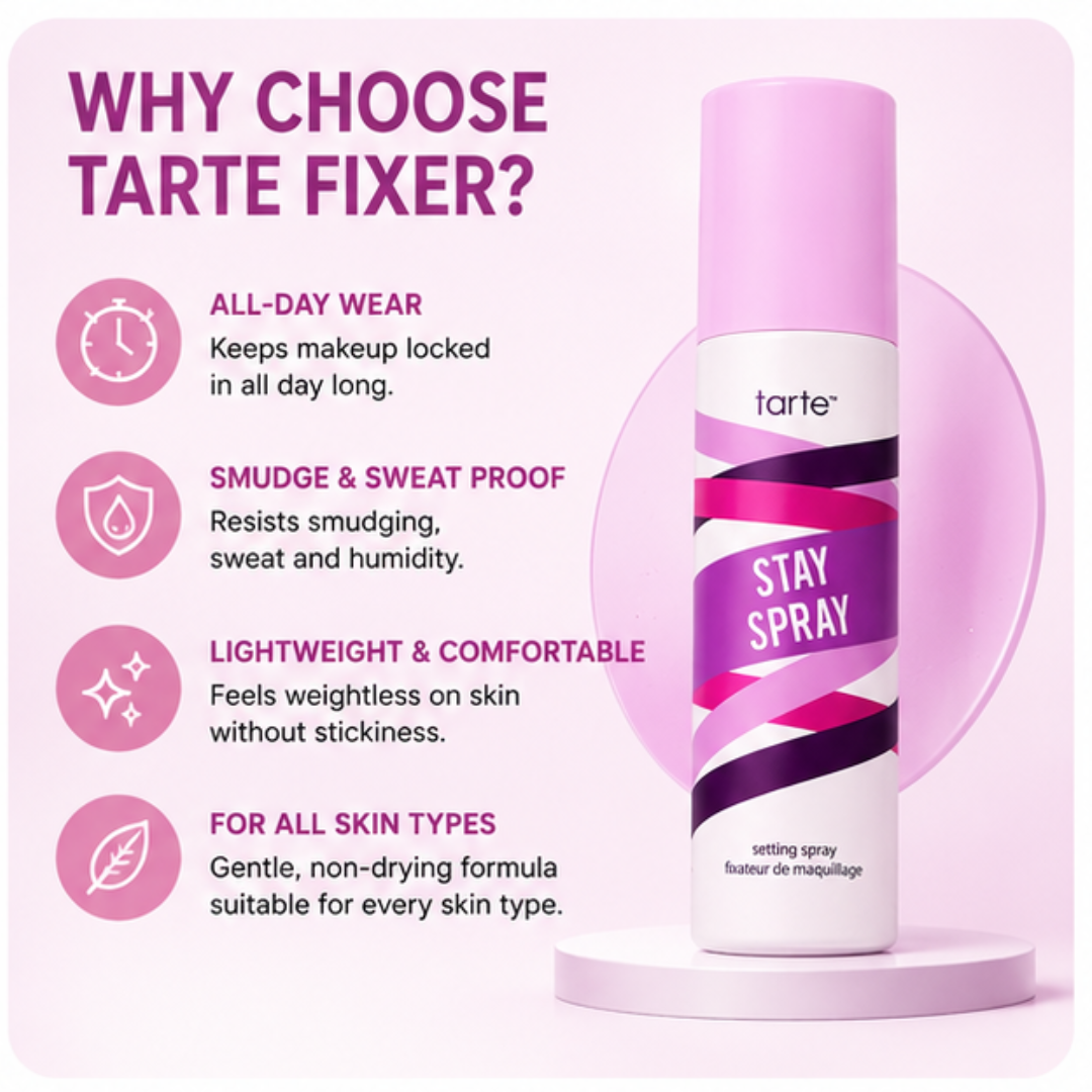 Tarte Stay Spray Setting Spray – Lock Your Look, All Day Long – Up to 16HR Hold – Smudge & Sweat Proof – Transfer Resistant – Lightweight & Refreshing – Natural Finish
