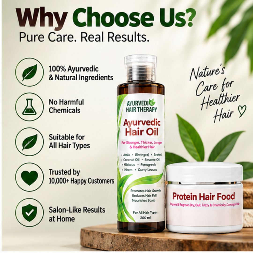 Ayurvedic Hair Oil + Protein Hair Food Combo – Stronger, Healthier & Shinier Hair – Repairs Dry, Dull, Frizzy & Chemically Damaged Hair – Reduces Hair Fall, Boosts Growth & Nourishes Scalp