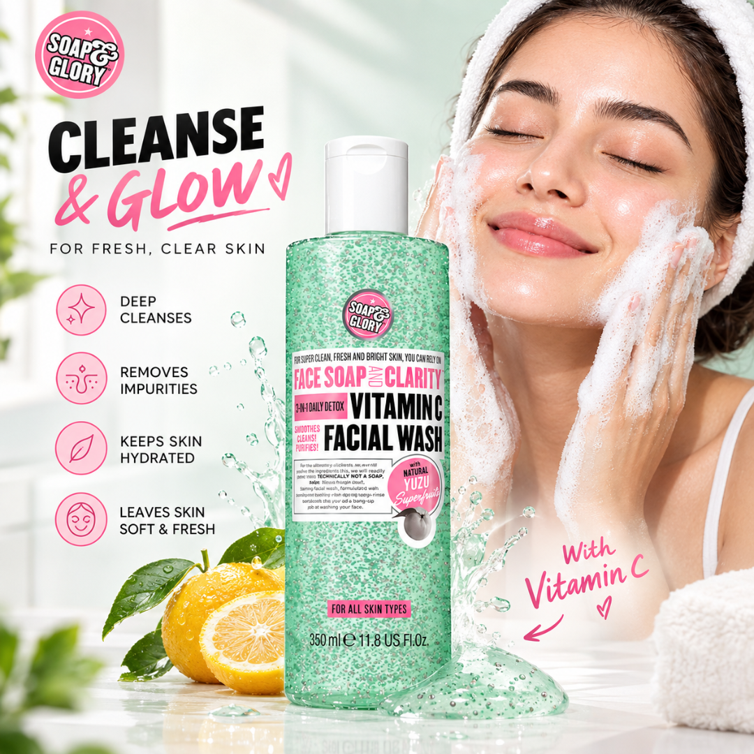 Vitamin C Facial Wash with Natural Yuzu & Mint – 3-in-1 Daily Detox – Brightens Dull Skin, Deeply Cleanses & Removes Impurities, feels cool & fresh – For Super Clean, Fresh & Bright Skin