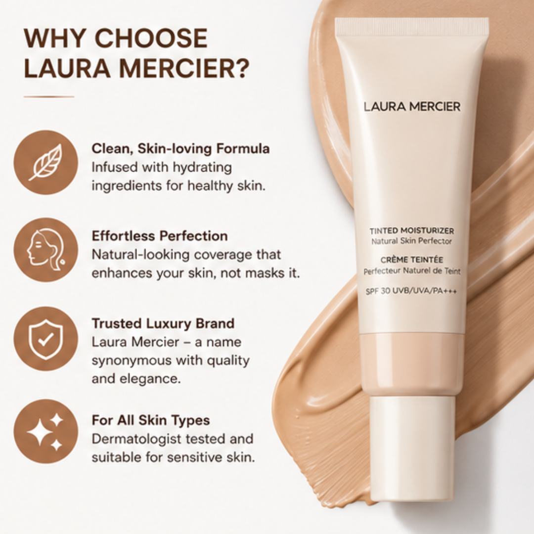 LAURA MERCIER Tinted Moisturizer Natural Skin Perfector – Crème Teintée – Hydration, Buildable Coverage & SPF 30 – Natural, Dewy Finish – Evens Skin Tone, Smooths Texture – Lightweight, Dermatologist Tested