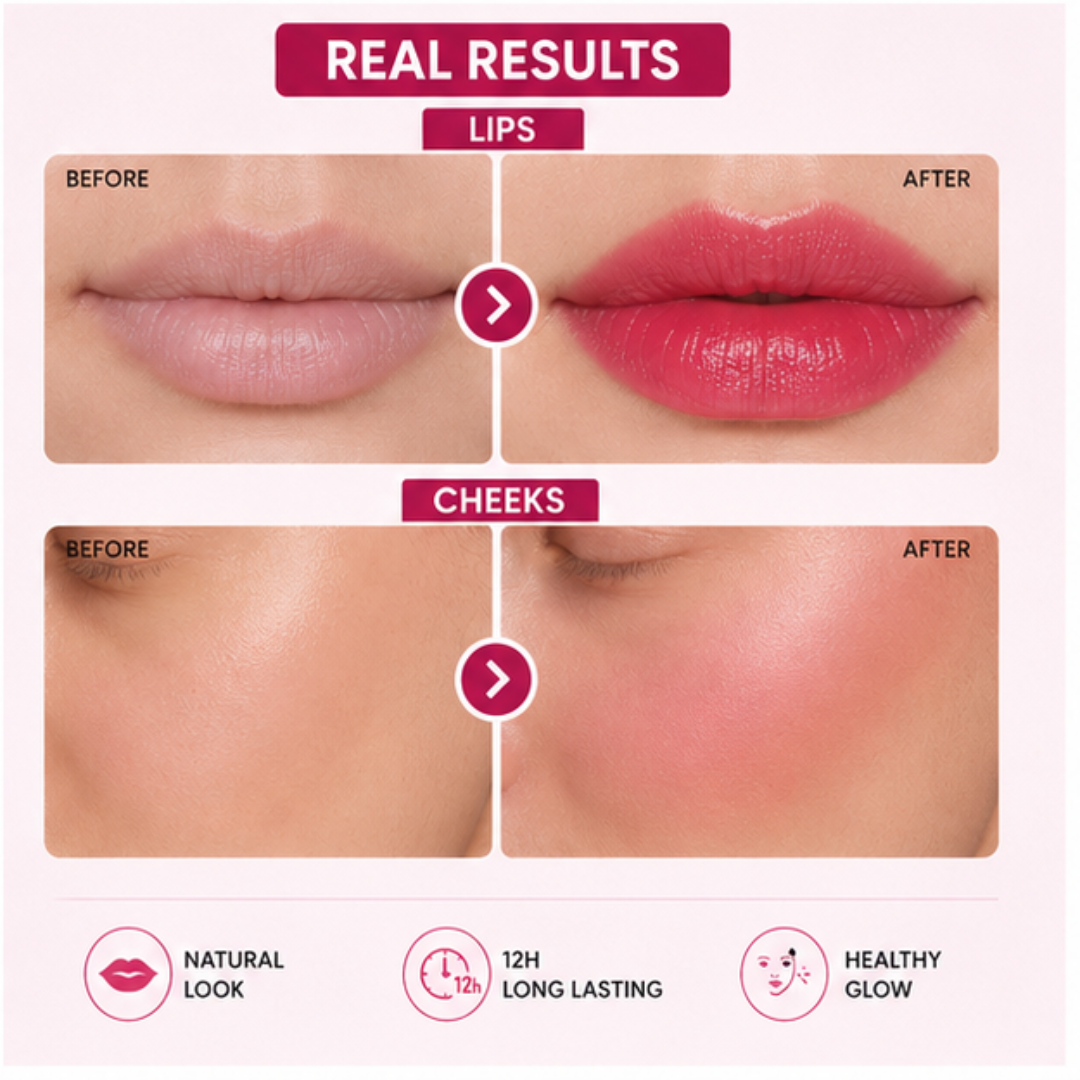 Benefit 2 In 1 Lip & Cheek Tint (Clear Gloss + Tint) – Pack of 3 – Natural Flush, 12H Long Lasting – Buildable, Hydrating, Lightweight – Pocket Size