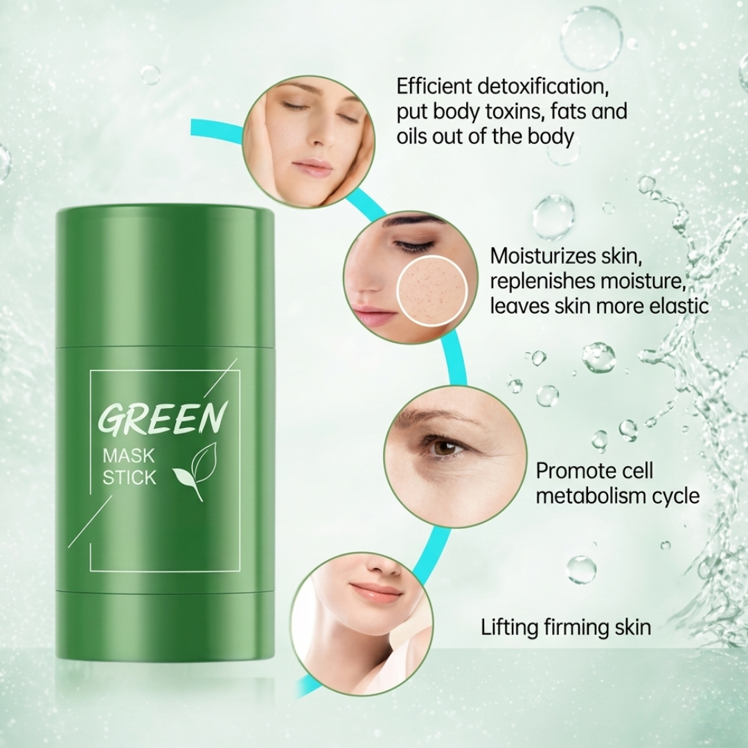 Green Tea Cleansing Mask Stick – Deep Cleansing, Oil Control, Acne & Blackhead Remover – Natural Green Tea Extract – Rotating Head Design, Easy to Carry – For Smooth & Glowing Skin