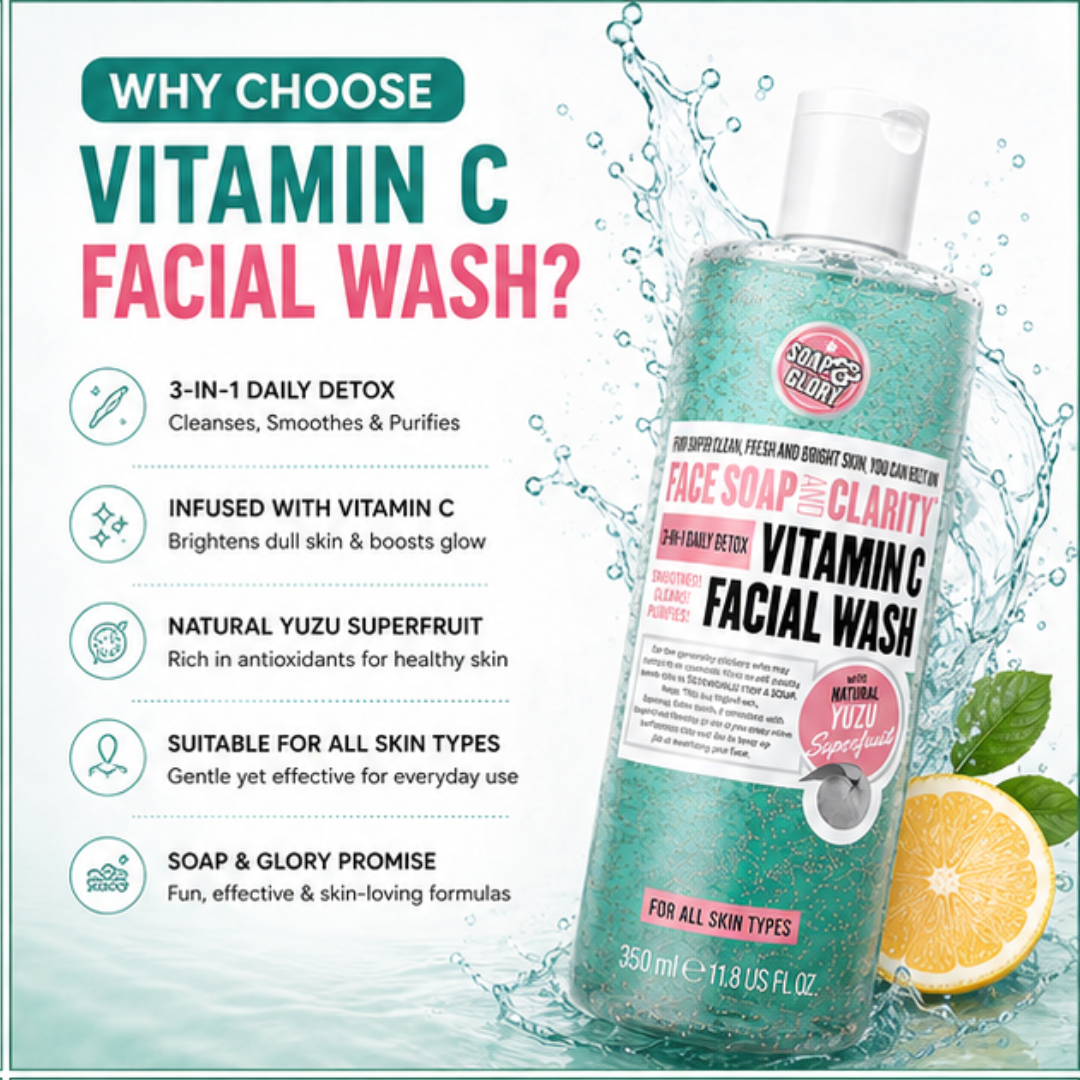 Vitamin C Facial Wash with Natural Yuzu & Mint – 3-in-1 Daily Detox – Brightens Dull Skin, Deeply Cleanses & Removes Impurities, feels cool & fresh – For Super Clean, Fresh & Bright Skin