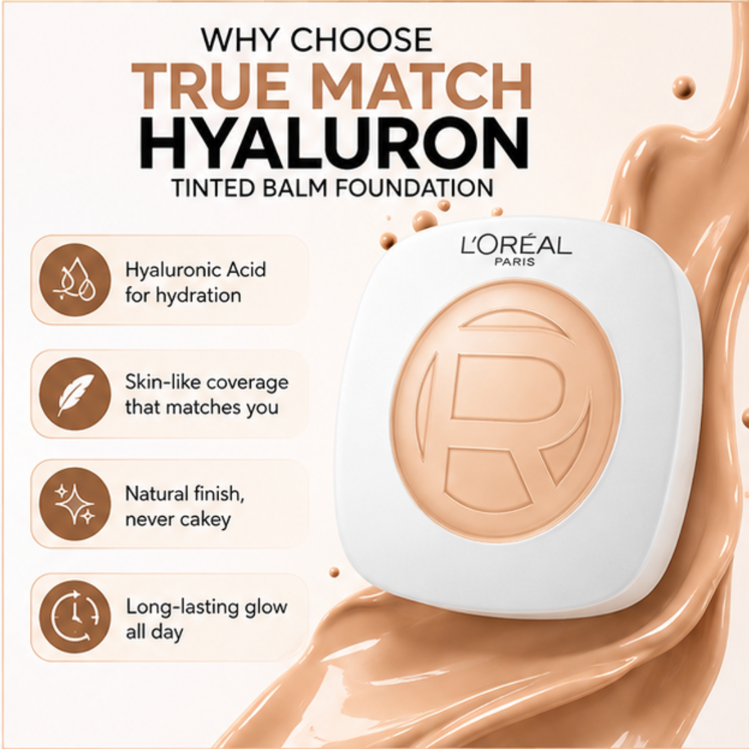 L'Oréal Paris True Match Hyaluron Tinted Balm Foundation – Skin-Like Coverage, Natural Glow – Hydration That Lasts – Lightweight, Hydrating, Evens Tone Naturally