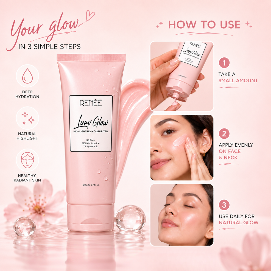 RENÉE Lumi Glow Highlighting Moisturizer – 3D Glow, 24h Moisturization – With 1% Hyaluronic Acid, 3% Niacinamide & Multivitamins – Instant Glow, Deep Hydration, Lightweight Formula – For Radiant, Healthy Skin