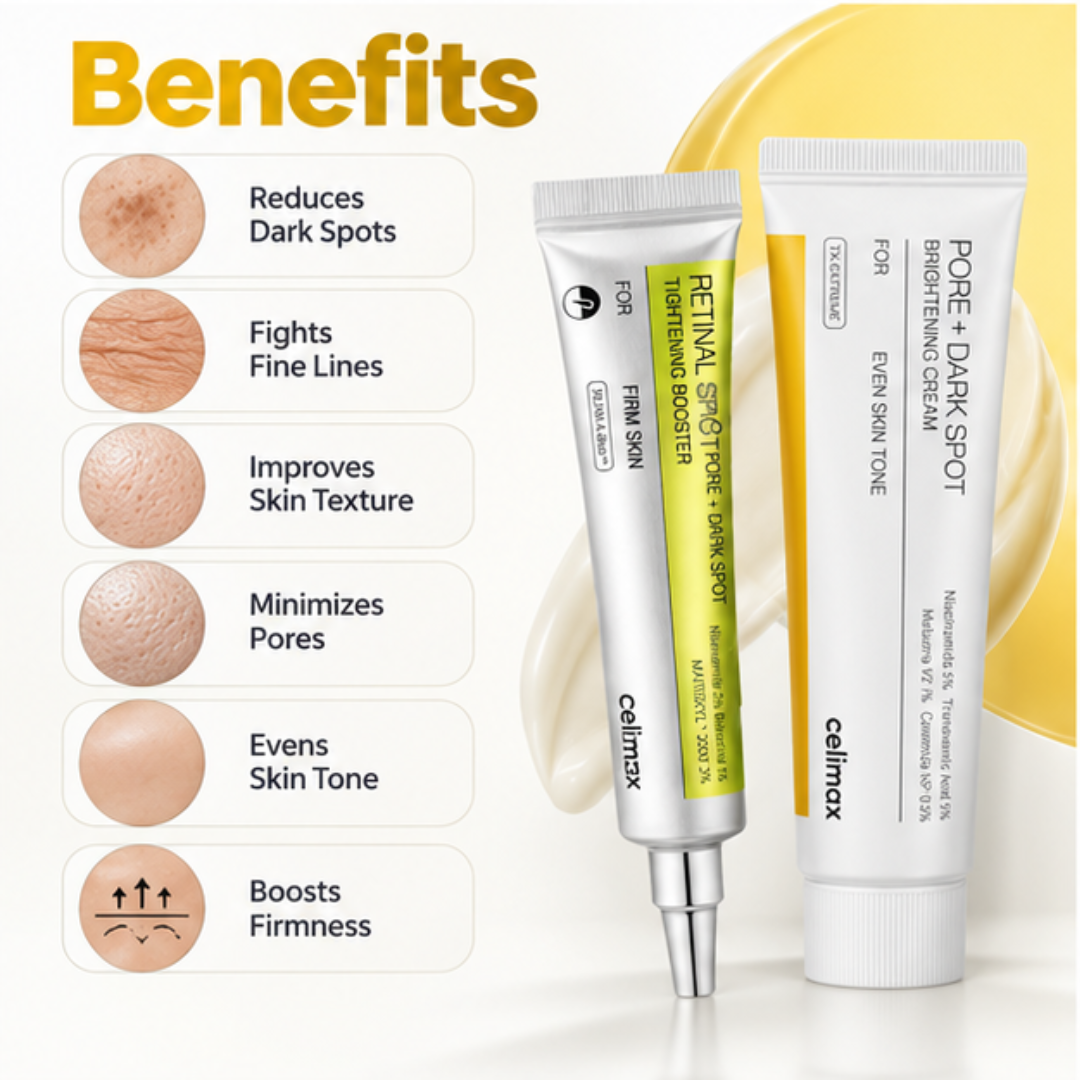 Celimax Brightening Duo ( Retinal Cream + Dark spot corrector cream ) - Reduce wrinkles, Smile lines & Fade dark spots & pigmentation - Best for All skin types