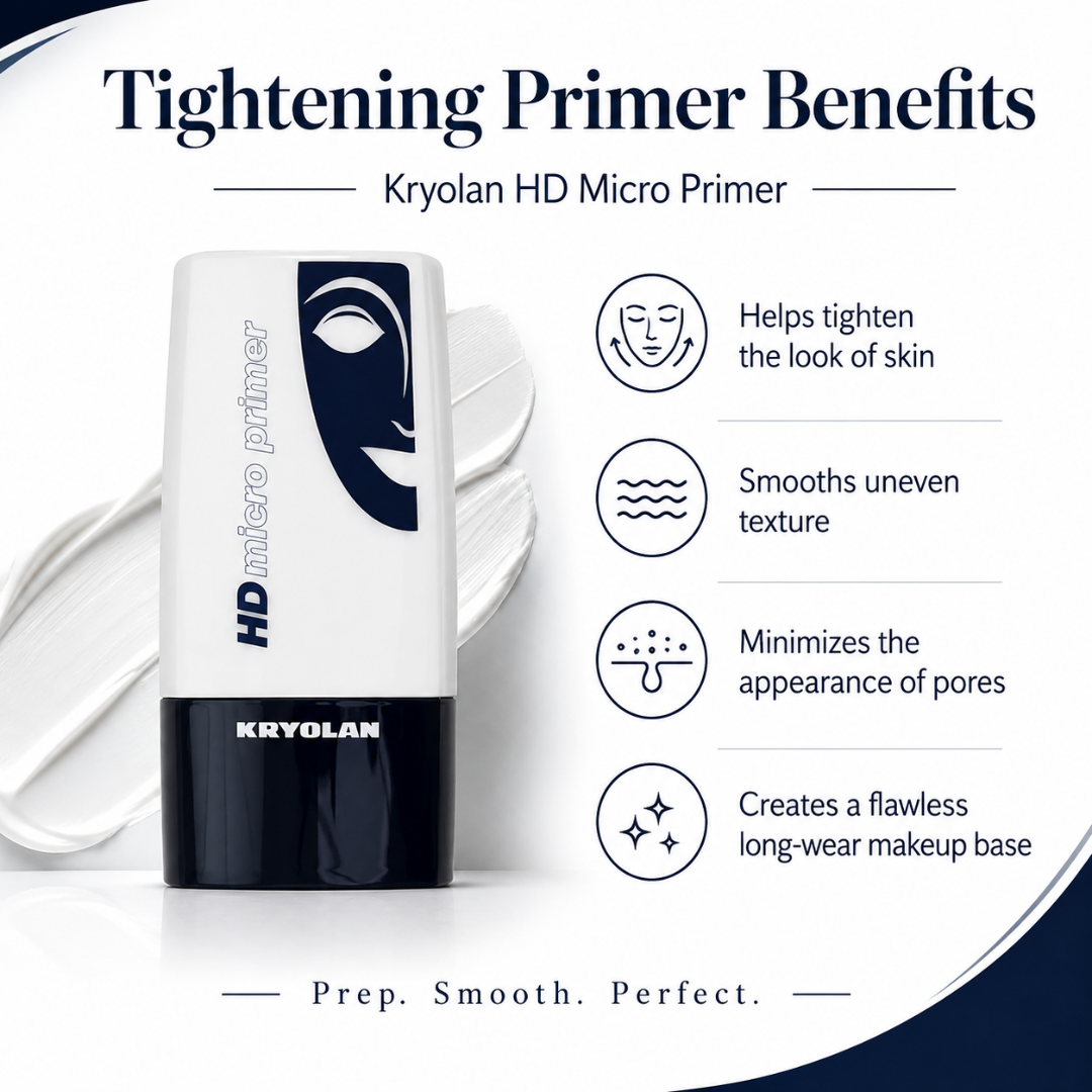 Kryolan Moisturizing Primer + HD Micro Tightening Primer Duo (Buy 1 Get 1 FREE)  – Prep, Protect & Perfect – Micro HD Technology Blurs Pores & Fine Lines – Hydrates, Tightens & Locks Makeup