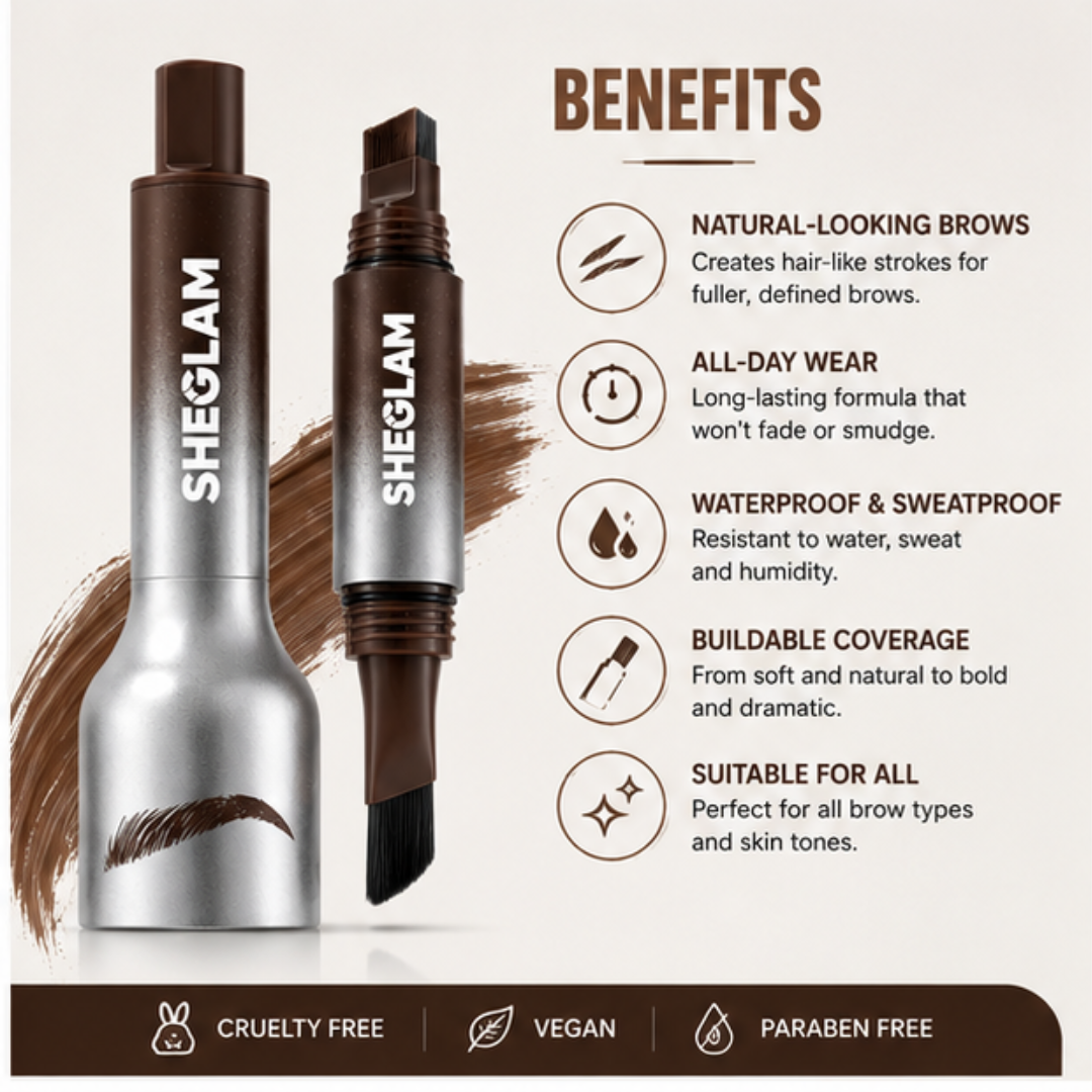 SHEGLAM Brow Sculpt & Define - Natural Strokes, Buildable Color – Waterproof, Smudge-Proof & Long-Lasting – Dual-Ended Angled Brush & Blend – Creates Fuller, Natural-Looking Brows