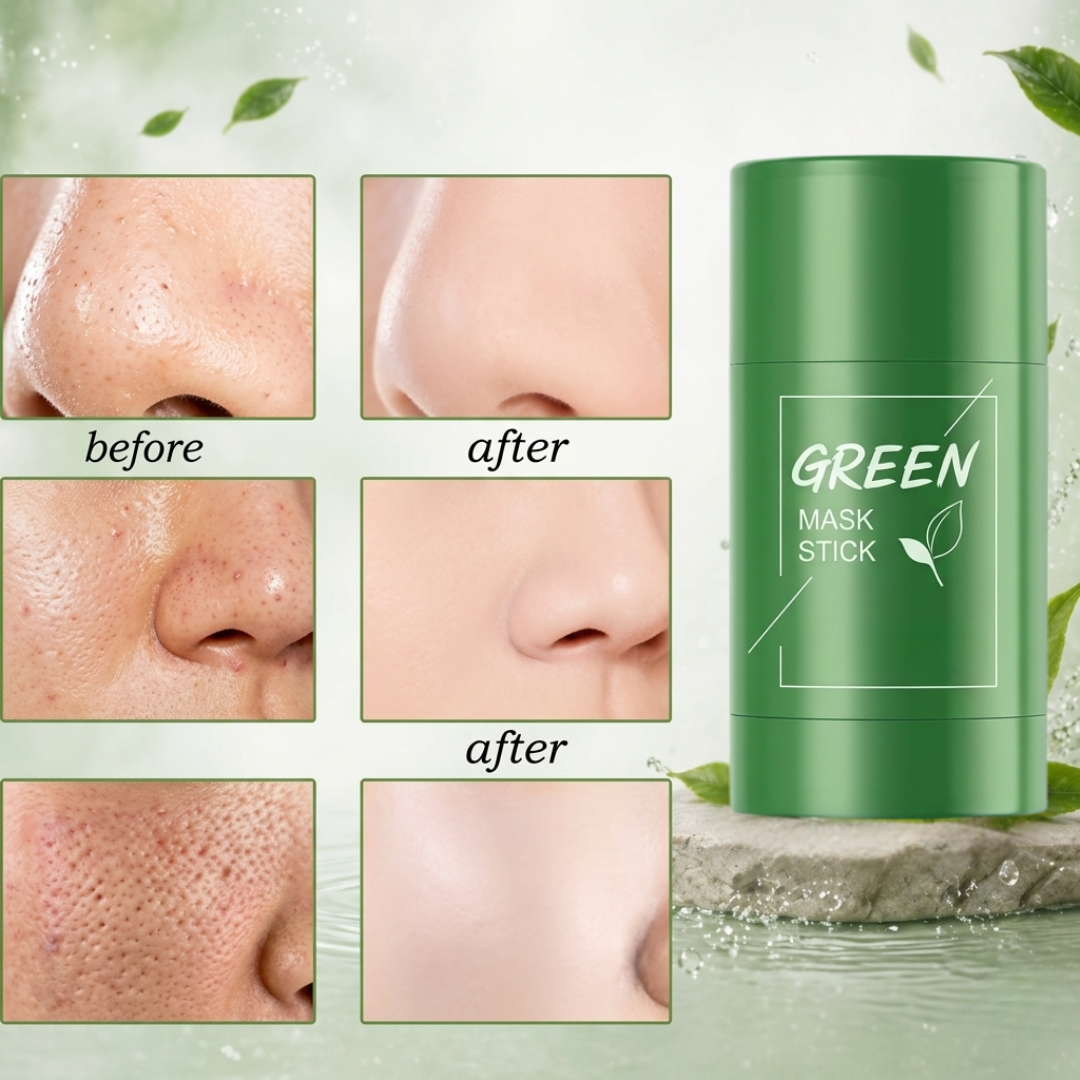 Green Tea Cleansing Mask Stick – Deep Cleansing, Oil Control, Acne & Blackhead Remover – Natural Green Tea Extract – Rotating Head Design, Easy to Carry – For Smooth & Glowing Skin