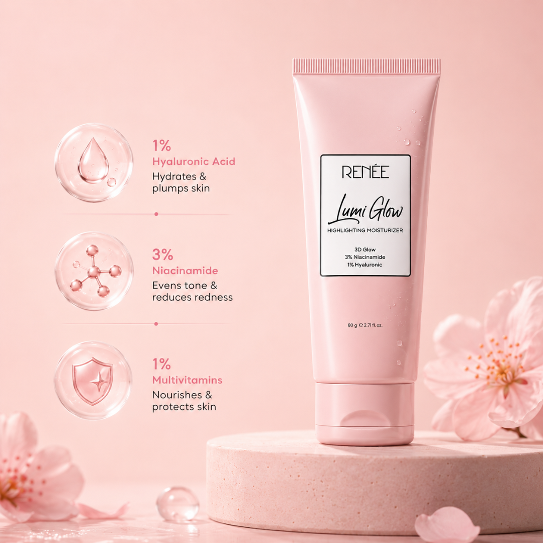 RENÉE Lumi Glow Highlighting Moisturizer – 3D Glow, 24h Moisturization – With 1% Hyaluronic Acid, 3% Niacinamide & Multivitamins – Instant Glow, Deep Hydration, Lightweight Formula – For Radiant, Healthy Skin