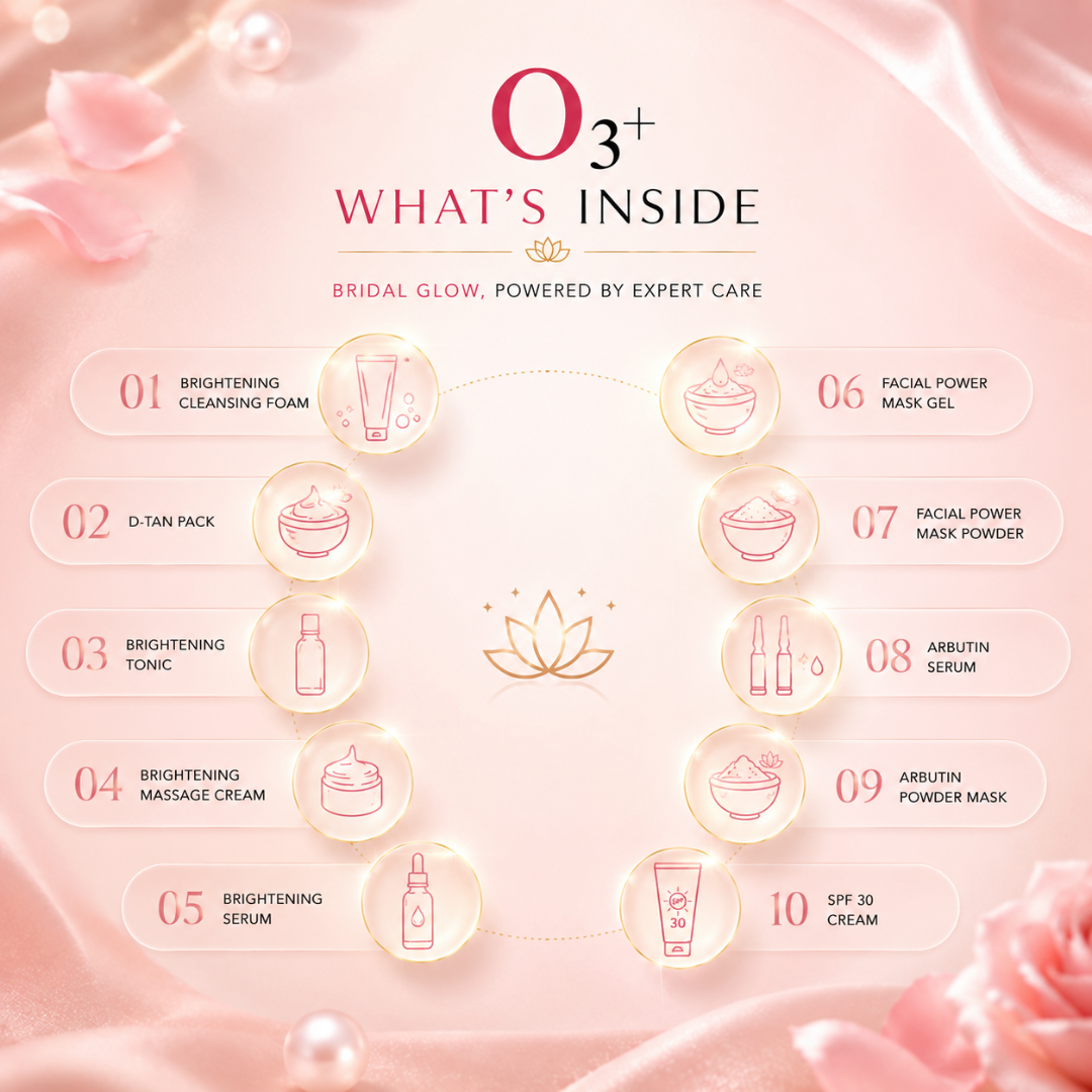 O3+ Bridal Facial Kit | 10-Step Vitamin C Glowing Skin Treatment with D-Tan Pack, Whitening Serum & Arbutin | Salon-Like Bridal Radiance at Home