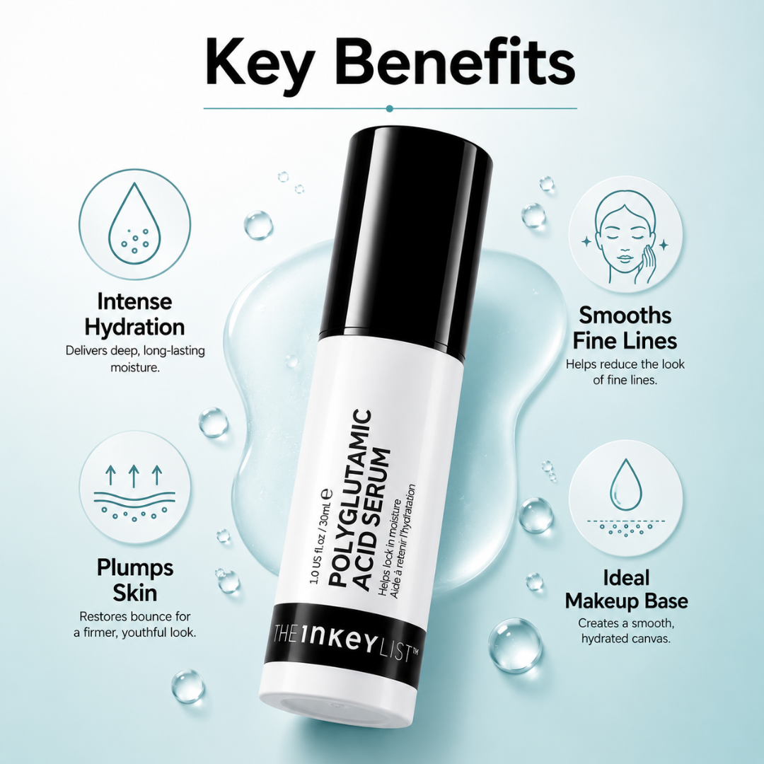 The Inkey List Polyglutamic Acid Serum – 50% OFF – Ultimate Hydration Seal – Locks in 4x More Moisture than Hyaluronic Acid – Instantly Plumps & Smooths Skin