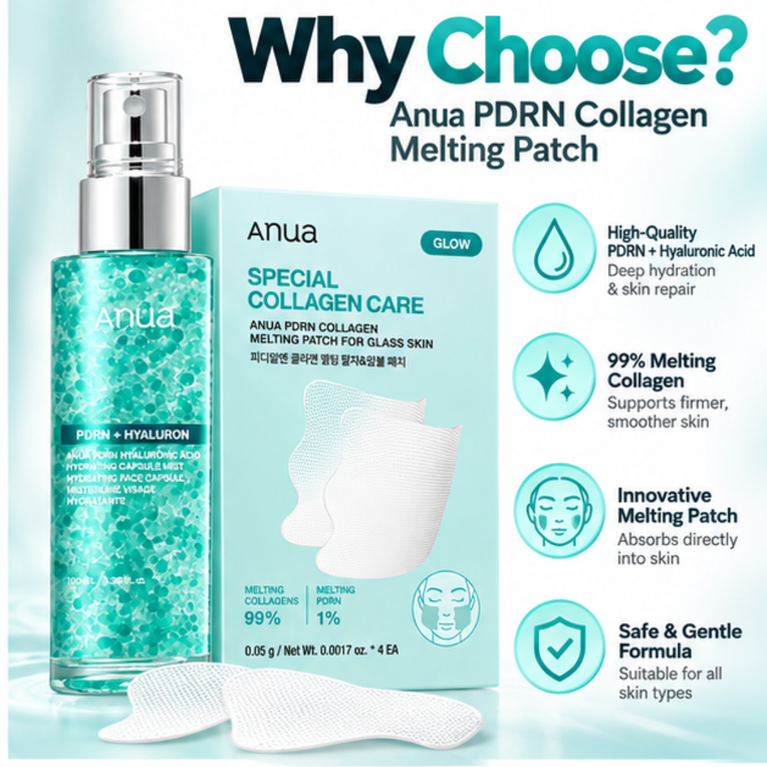 Anua PDRN Hyaluronic Acid Mist & Collagen Melting Patch Duo – Intense Hydration Glass Skin Care Set - Instant tighten skin & give glow