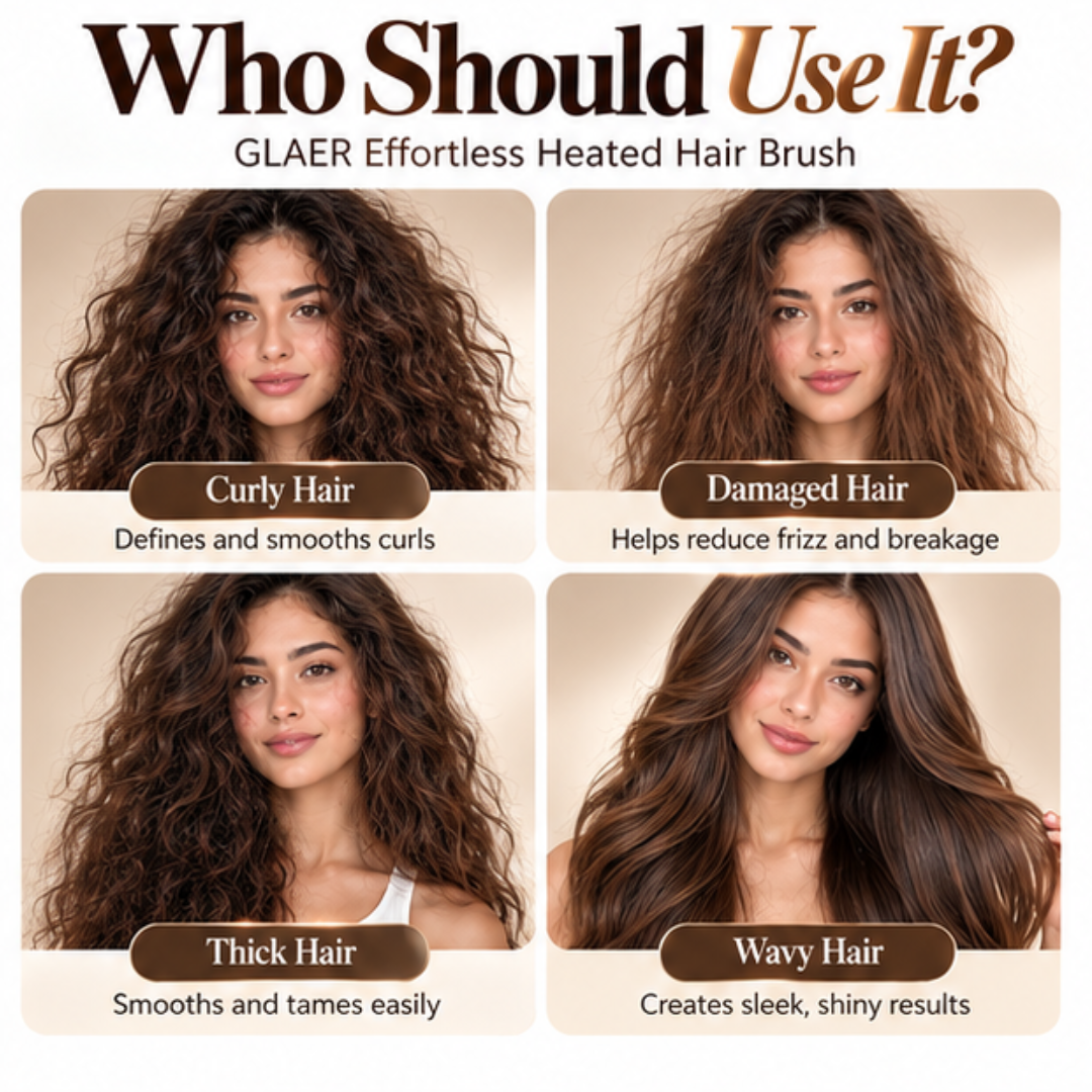 GLAER Effortless Heated Hair Brush – Anti-Frizz Ceramic Straightening Brush for Smooth, Shiny Hair