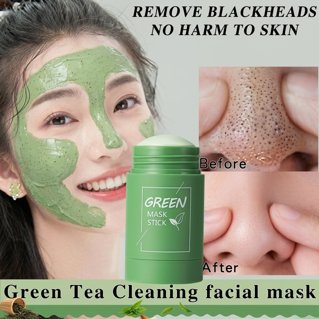 Green Tea Cleansing Mask Stick – Deep Cleansing, Oil Control, Acne & Blackhead Remover – Natural Green Tea Extract – Rotating Head Design, Easy to Carry – For Smooth & Glowing Skin