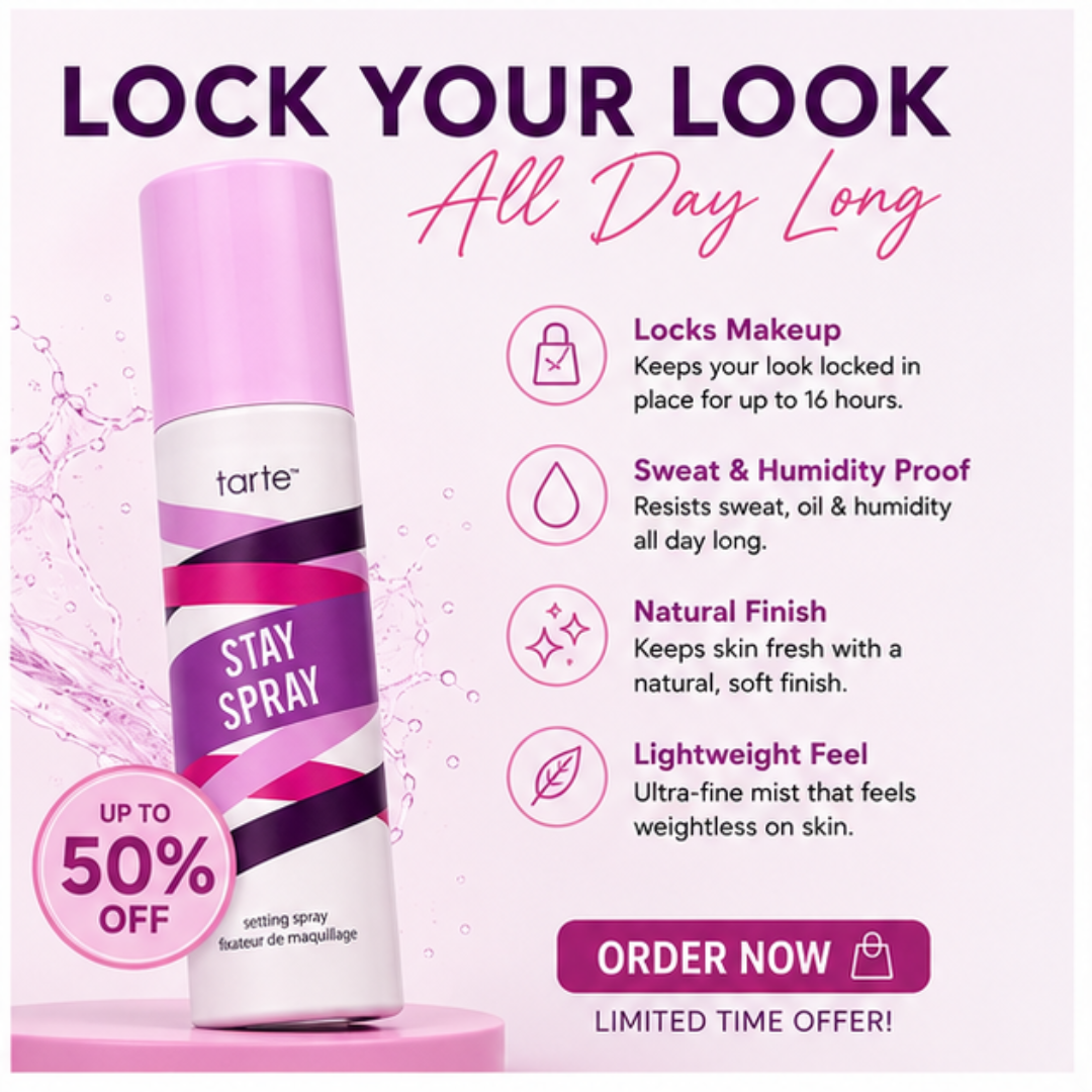 Tarte Stay Spray Setting Spray – Lock Your Look, All Day Long – Up to 16HR Hold – Smudge & Sweat Proof – Transfer Resistant – Lightweight & Refreshing – Natural Finish