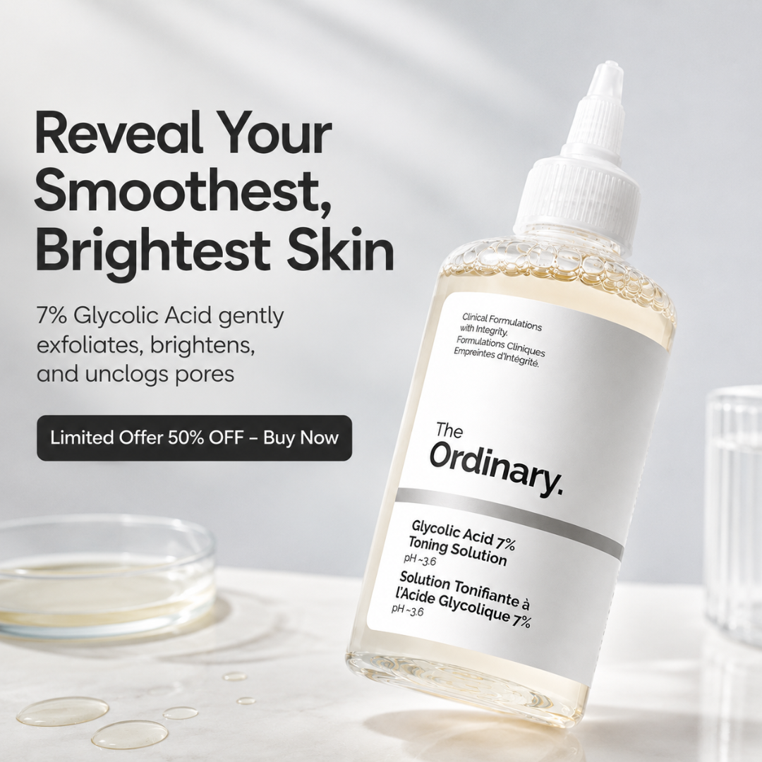 The Ordinary Glycolic Acid 7% Toning Solution – 50% OFF – Reveal Your Smoothest, Brightest Skin – Exfoliates Dead Skin Cells, Brightens Complexion, Unclogs Pores – With 7% Glycolic Acid