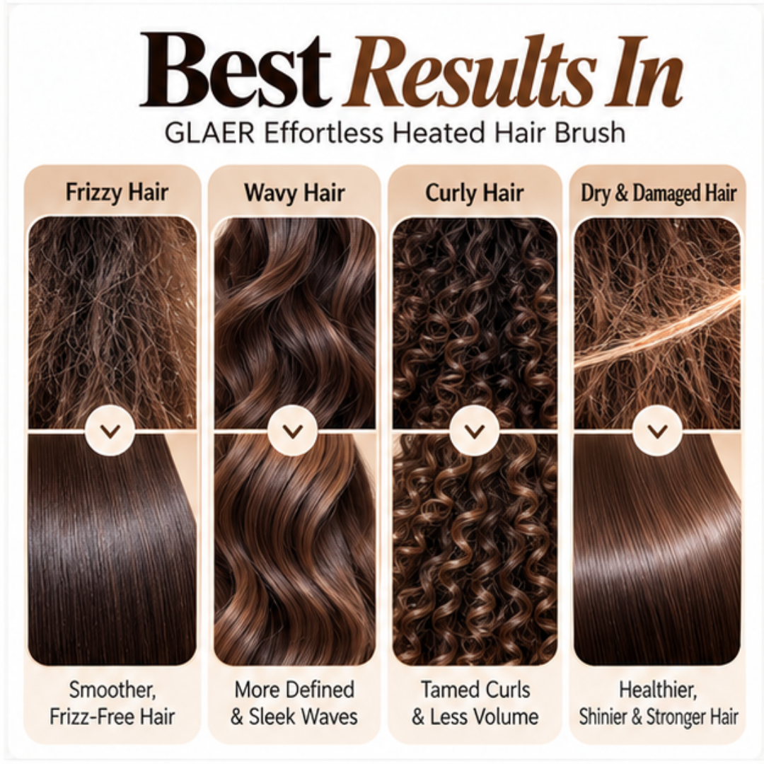 GLAER Effortless Heated Hair Brush – Anti-Frizz Ceramic Straightening Brush for Smooth, Shiny Hair