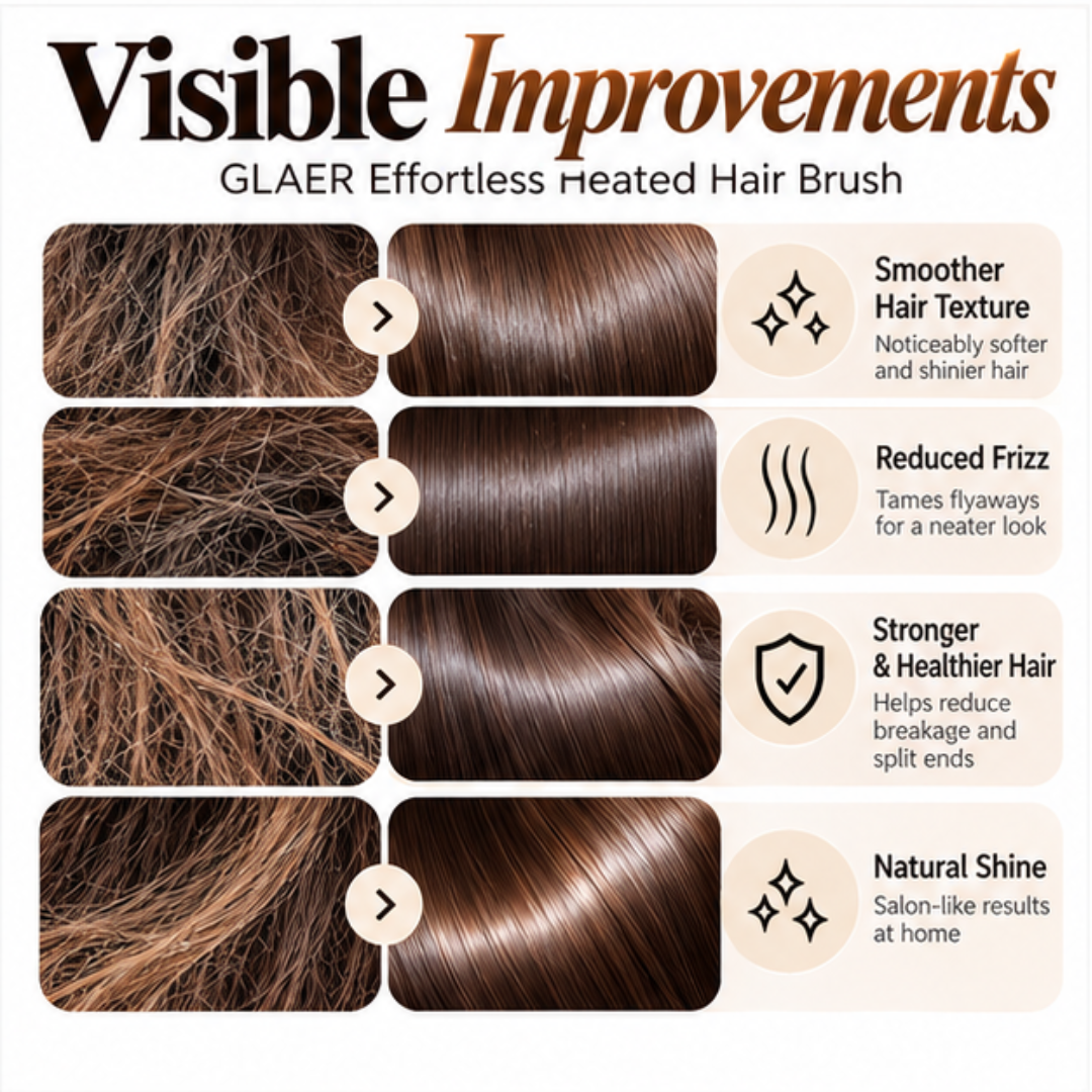 GLAER Effortless Heated Hair Brush – Anti-Frizz Ceramic Straightening Brush for Smooth, Shiny Hair
